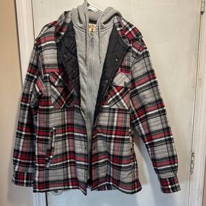 Red head brand co. Plaid Shacket with Cozy Hoodie men’s large